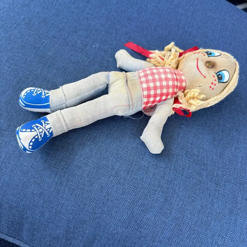 Knickerbocker Levi’s Denim Rag Doll Vtg 1970’s Advertising Yellow Yarn Hair FLAW